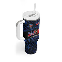 Toa Samoa Rugby Tumbler With Handle Siva Tau - Samoan Warriors Pacific Pattern