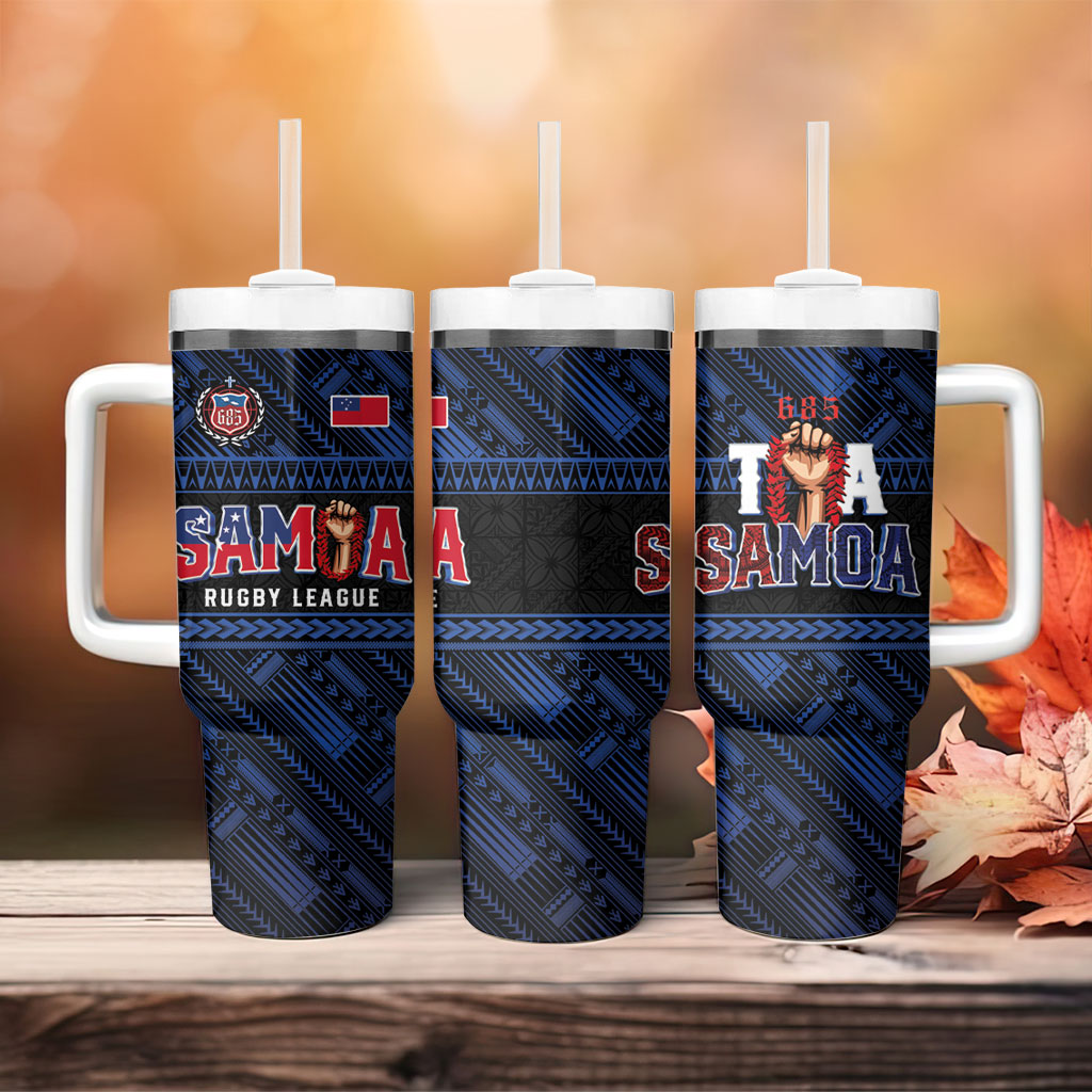 Toa Samoa Rugby Tumbler With Handle Siva Tau - Samoan Warriors Pacific Pattern