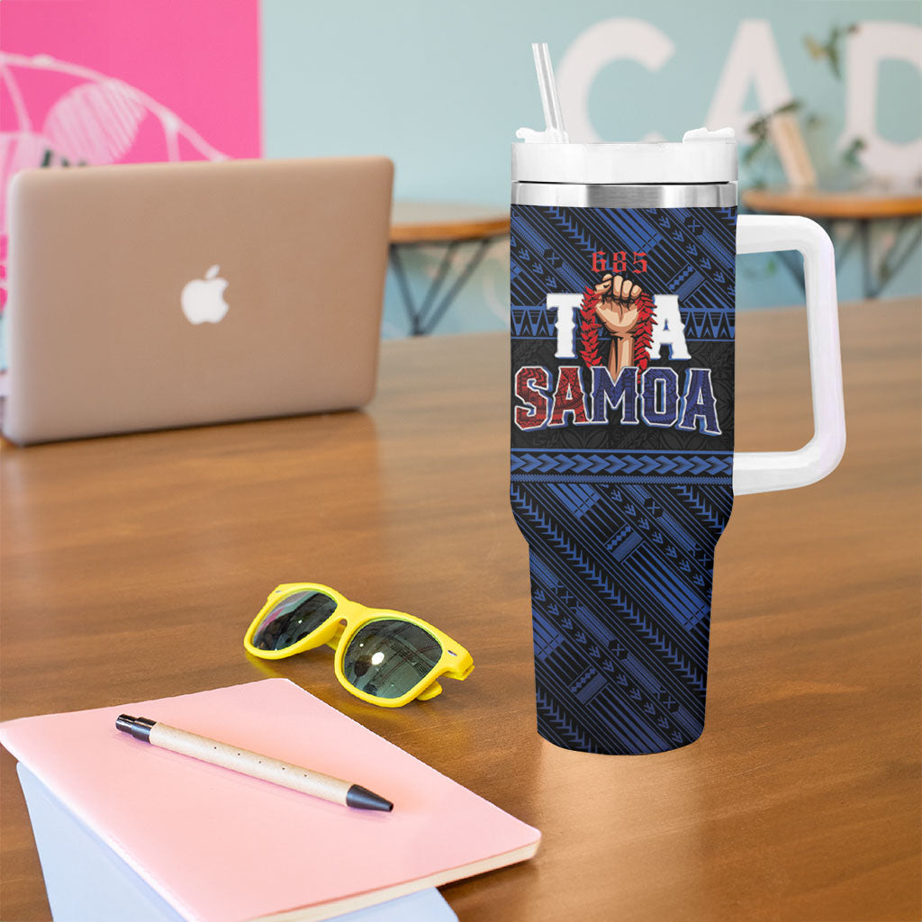 Toa Samoa Rugby Tumbler With Handle Siva Tau - Samoan Warriors Pacific Pattern