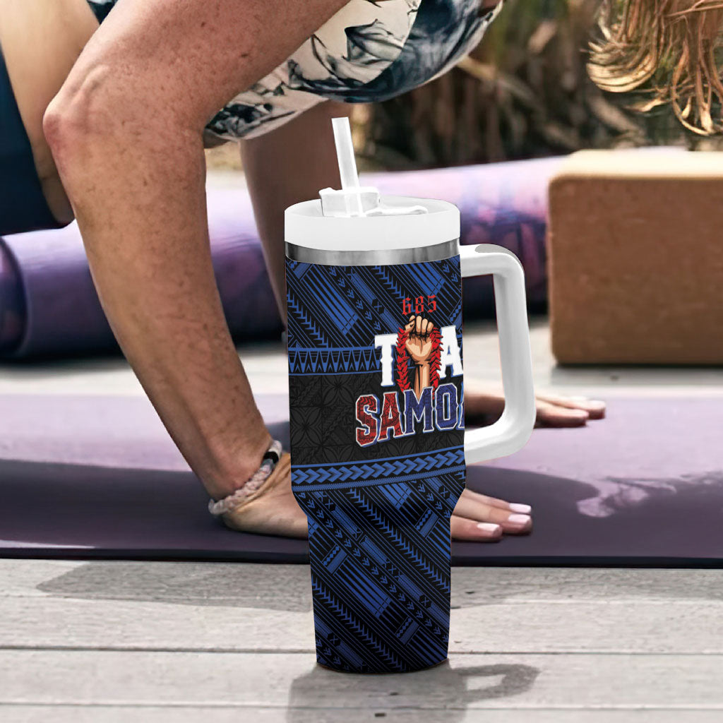 Toa Samoa Rugby Tumbler With Handle Siva Tau - Samoan Warriors Pacific Pattern