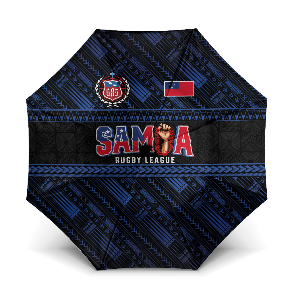 Toa Samoa Rugby Umbrella Siva Tau - Samoan Warriors Pacific Pattern LT03 One Size Folded 11.42 inch Opened Diameter 37.4 inch Navy - Polynesian Pride