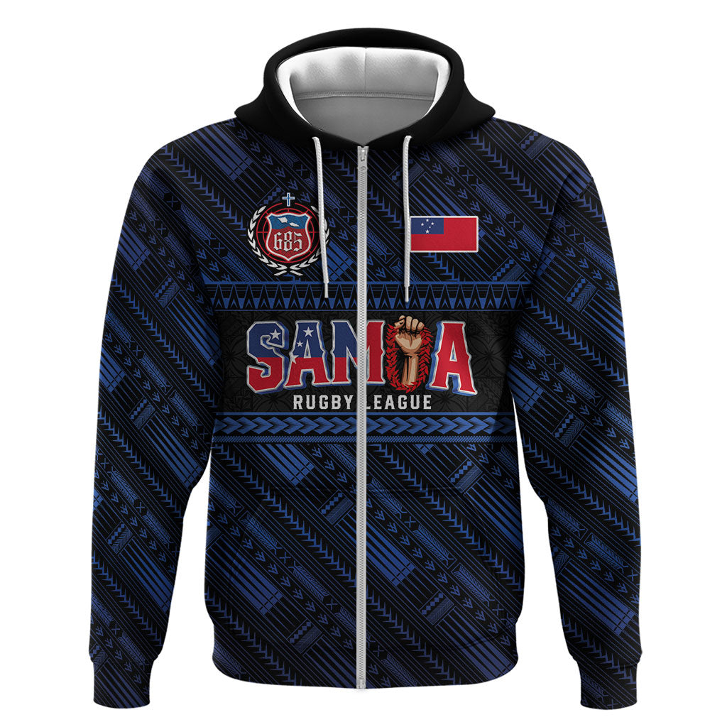 Toa Samoa Rugby Zip Hoodie Siva Tau - Samoan Warriors Pacific Pattern