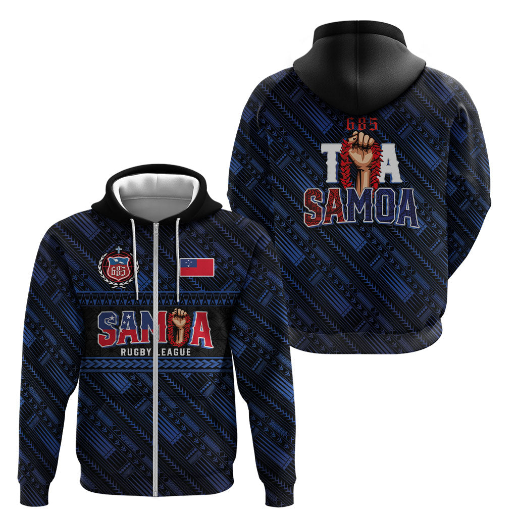 Toa Samoa Rugby Zip Hoodie Siva Tau - Samoan Warriors Pacific Pattern