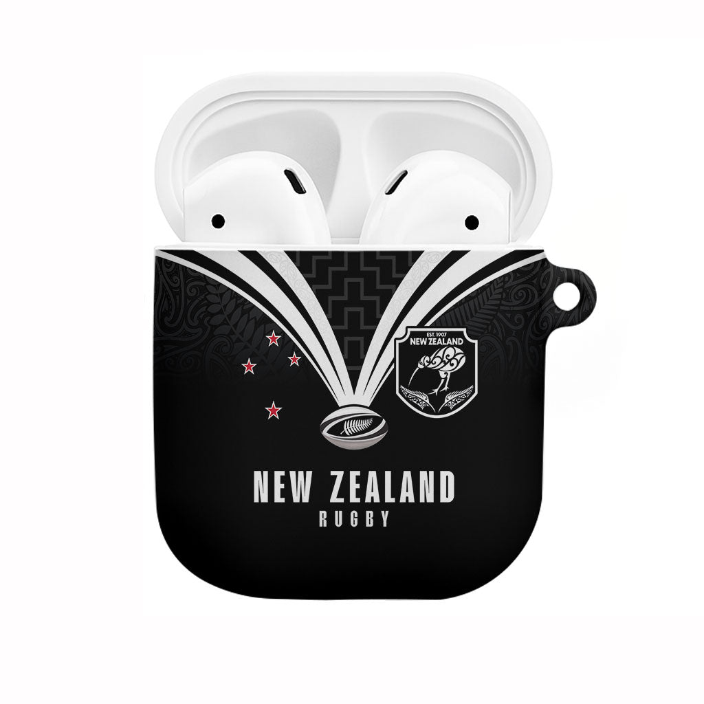 New Zealand Maori Rugby AirPods Case Aotearoa Tribal Motif Retro Concept LT03 Black - Polynesian Pride