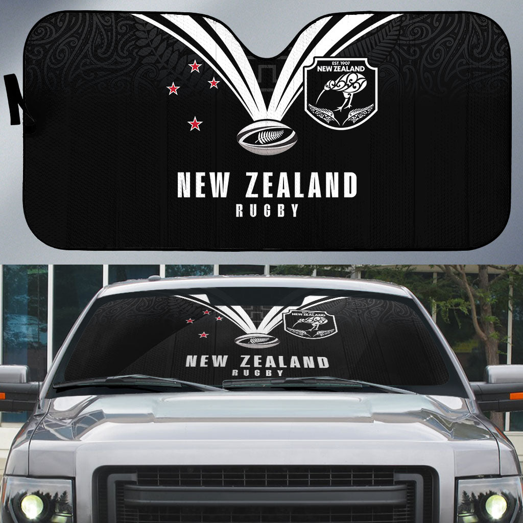 New Zealand Maori Rugby Auto Sun Shade Aotearoa Tribal Motif Retro Concept LT03 Black - Polynesian Pride