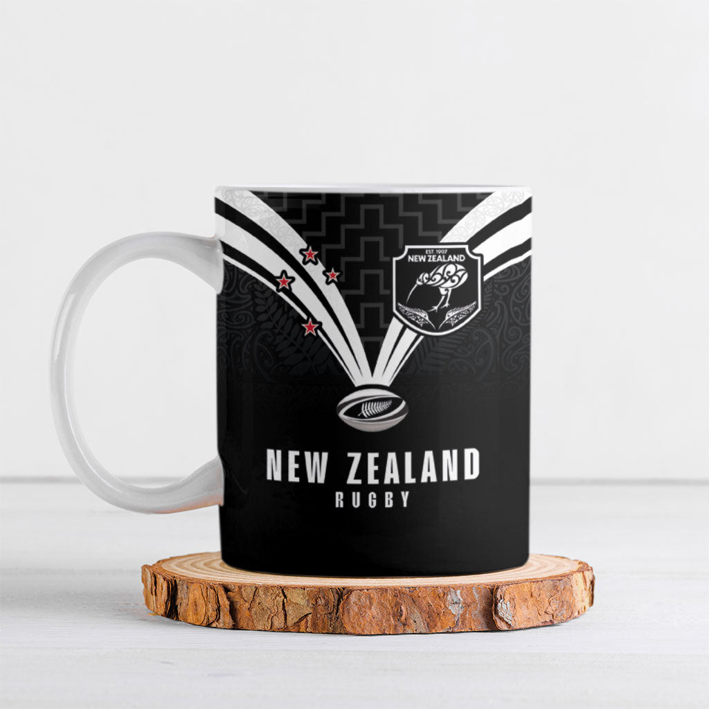 New Zealand Maori Rugby Custom Ceramic Mug Aotearoa Tribal Motif Retro Concept LT03 Black - Polynesian Pride