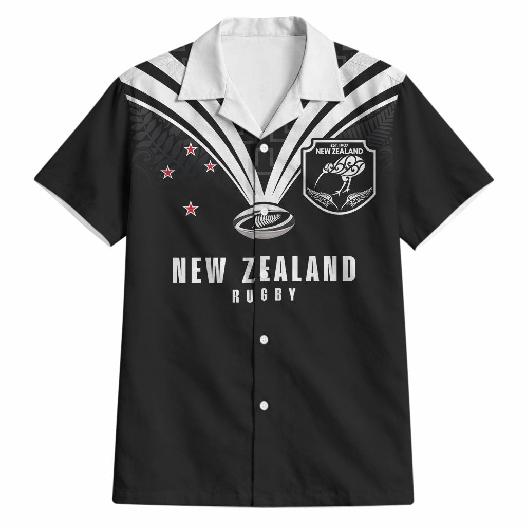 New Zealand Maori Rugby Custom Hawaiian Shirt Aotearoa Tribal Motif Retro Concept LT03 Black - Polynesian Pride