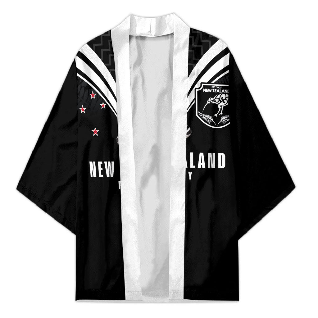New Zealand Maori Rugby Custom Kimono Aotearoa Tribal Motif Retro Concept LT03 Unisex Black - Polynesian Pride
