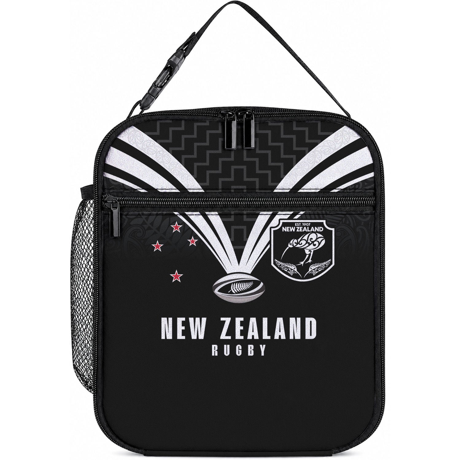 New Zealand Maori Rugby Lunch Bag Aotearoa Tribal Motif Retro Concept LT03 10.2 × 8.3 × 4.3 inch Black - Polynesian Pride