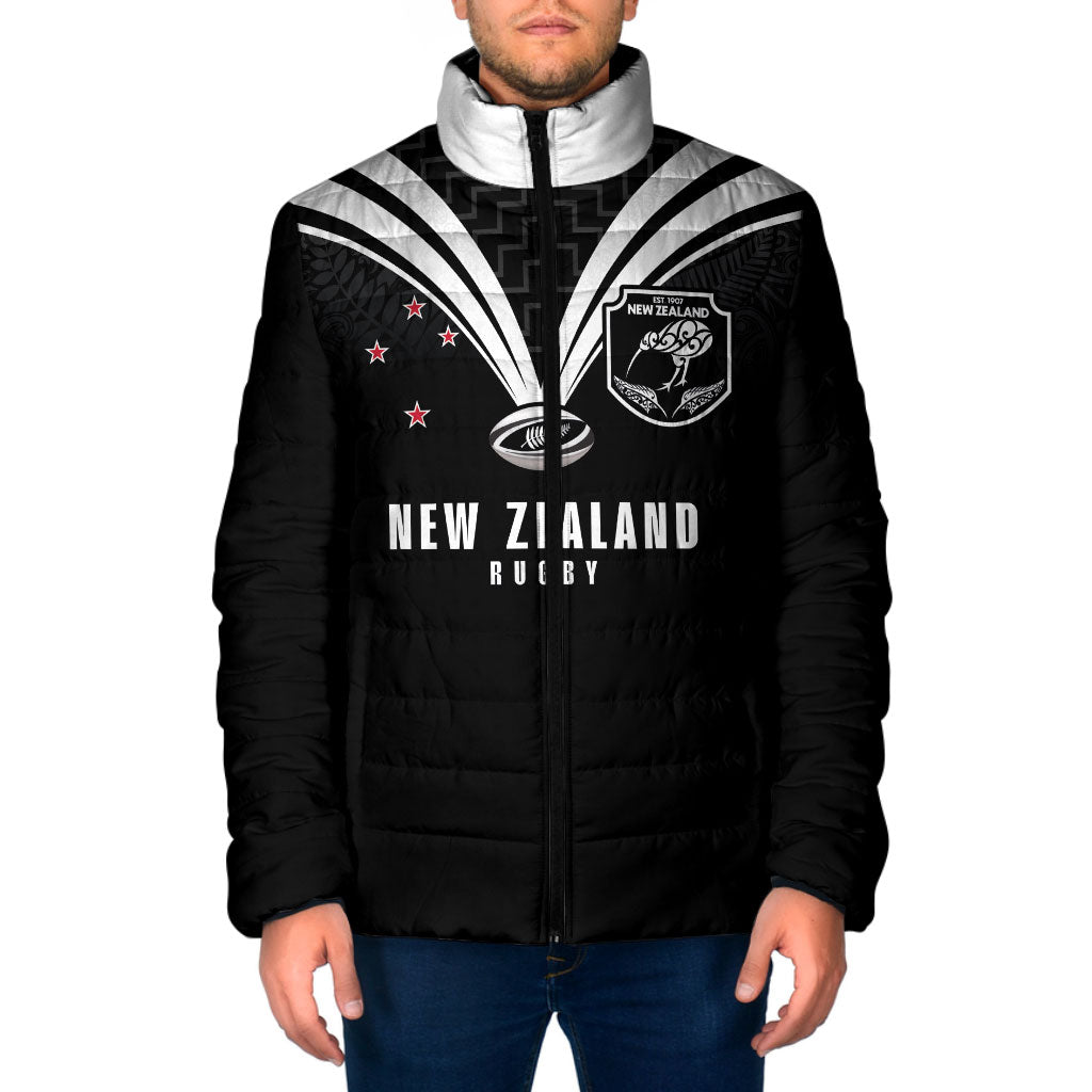 New Zealand Maori Rugby Custom Padded Jacket Aotearoa Tribal Motif Retro Concept LT03 Men Black - Polynesian Pride