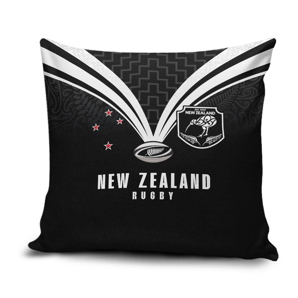 New Zealand Maori Rugby Pillow Cover Aotearoa Tribal Motif Retro Concept LT03 Black - Polynesian Pride