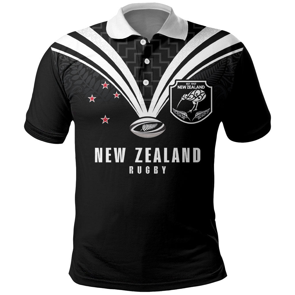 New Zealand Maori Rugby Custom Polo Shirt Aotearoa Tribal Motif Retro Concept LT03 Black - Polynesian Pride