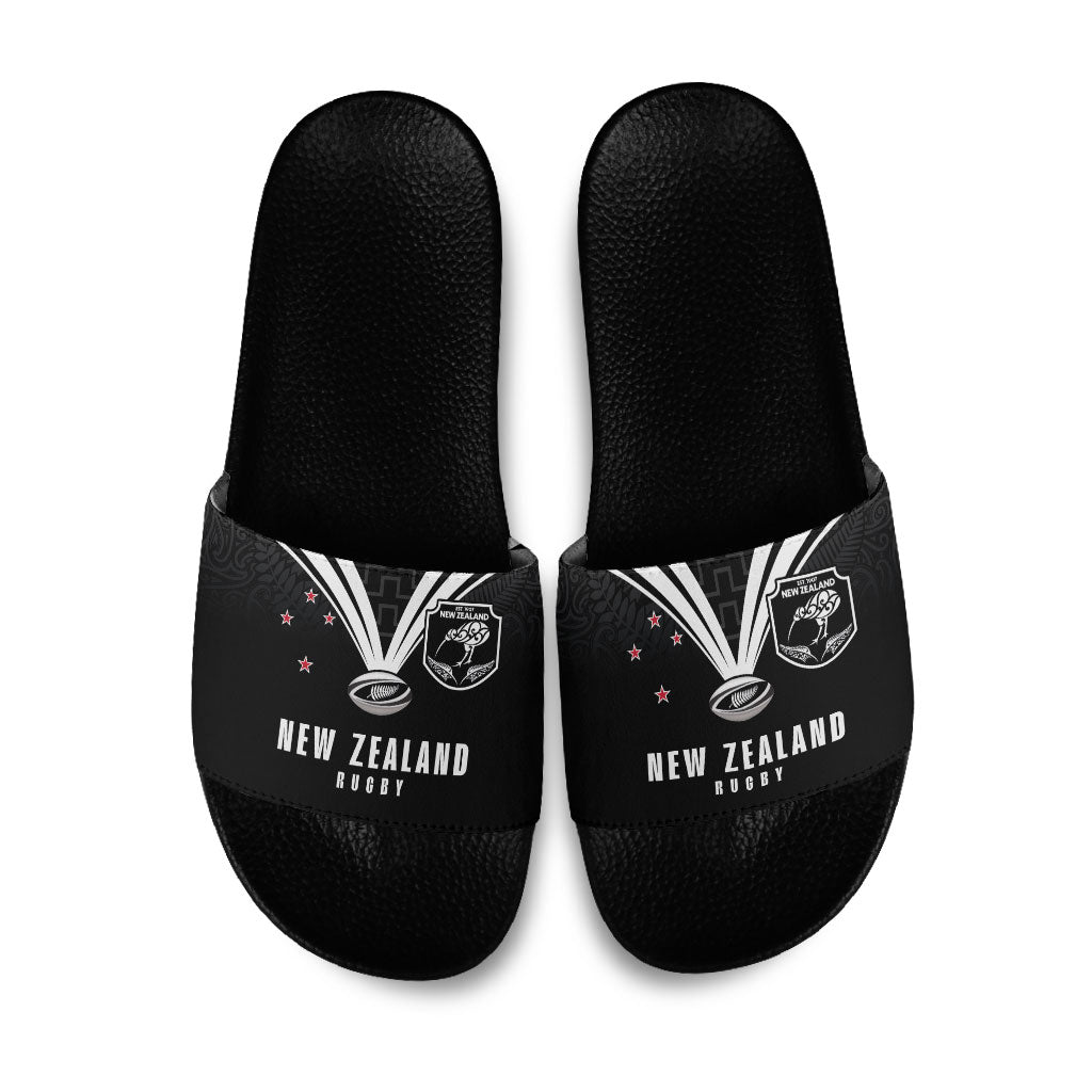 New Zealand Maori Rugby Slide Sandals Aotearoa Tribal Motif Retro Concept LT03 Black - Polynesian Pride
