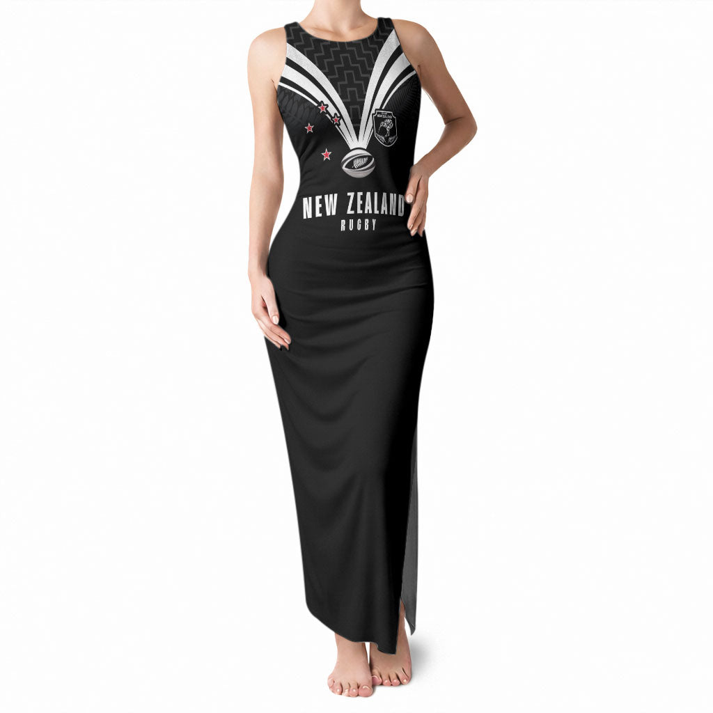 New Zealand Maori Rugby Custom Tank Maxi Dress Aotearoa Tribal Motif Retro Concept LT03 Women Black - Polynesian Pride