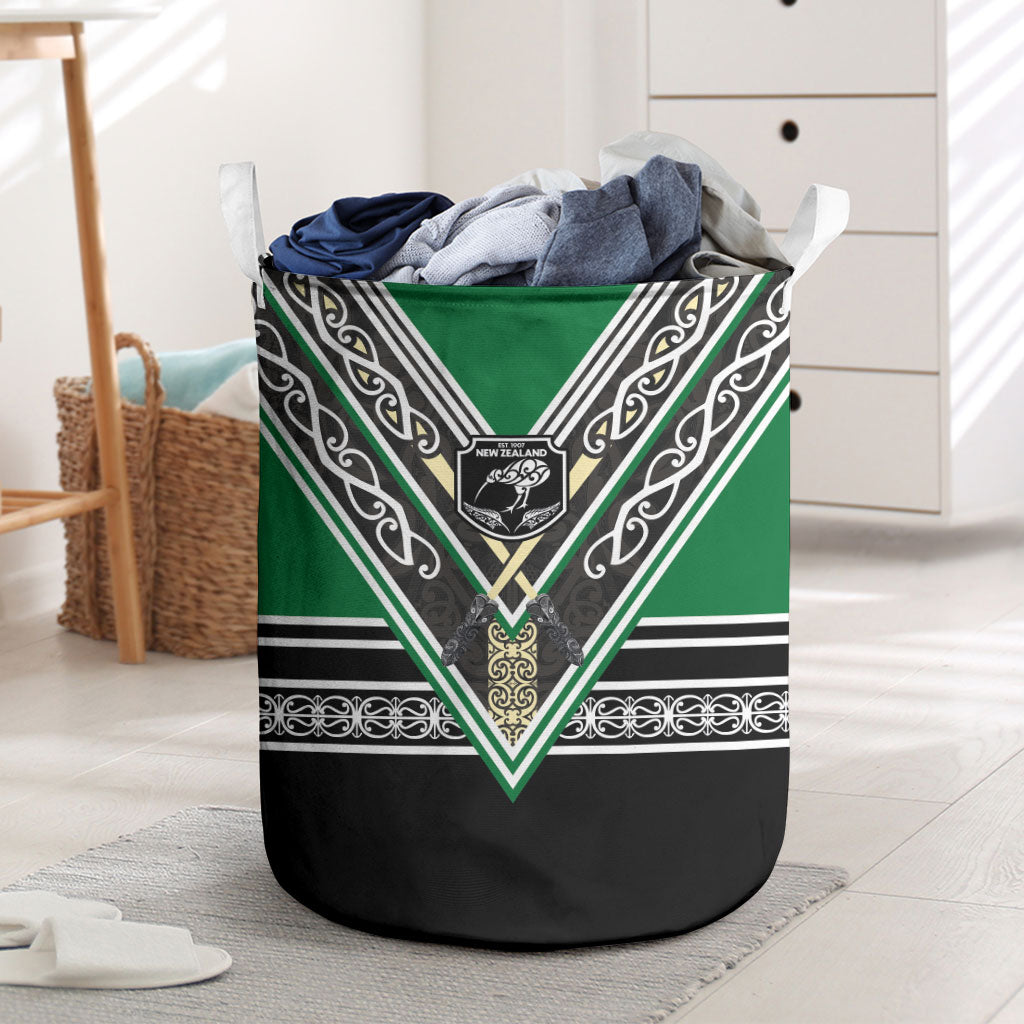 New Zealand Maori Rugby Laundry Basket Aotearoa Koru Geometric - Naturalistic Green LT03 Green - Polynesian Pride