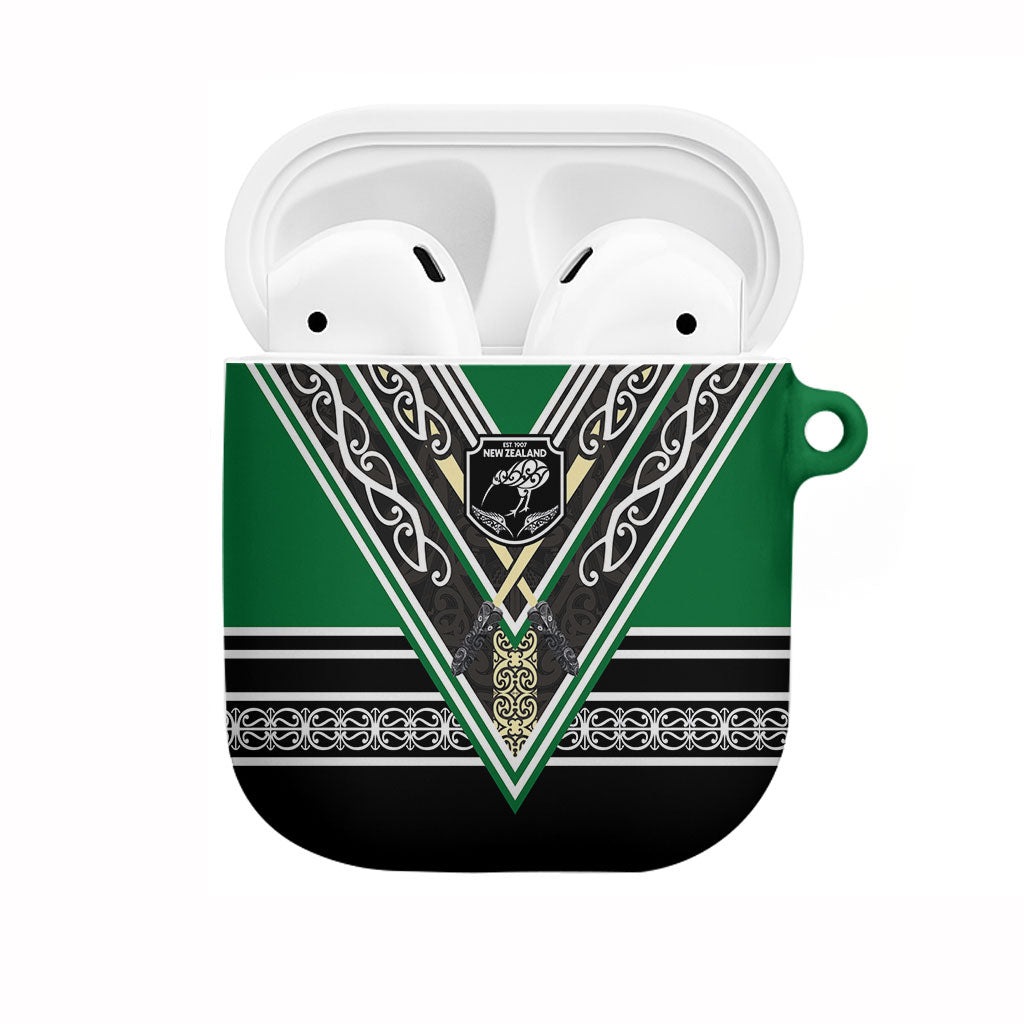 New Zealand Maori Rugby AirPods Case Aotearoa Koru Geometric - Naturalistic Green LT03 Green - Polynesian Pride