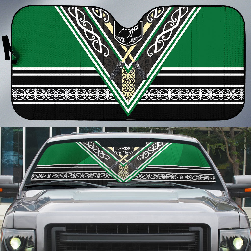 New Zealand Maori Rugby Auto Sun Shade Aotearoa Koru Geometric - Naturalistic Green LT03 Green - Polynesian Pride