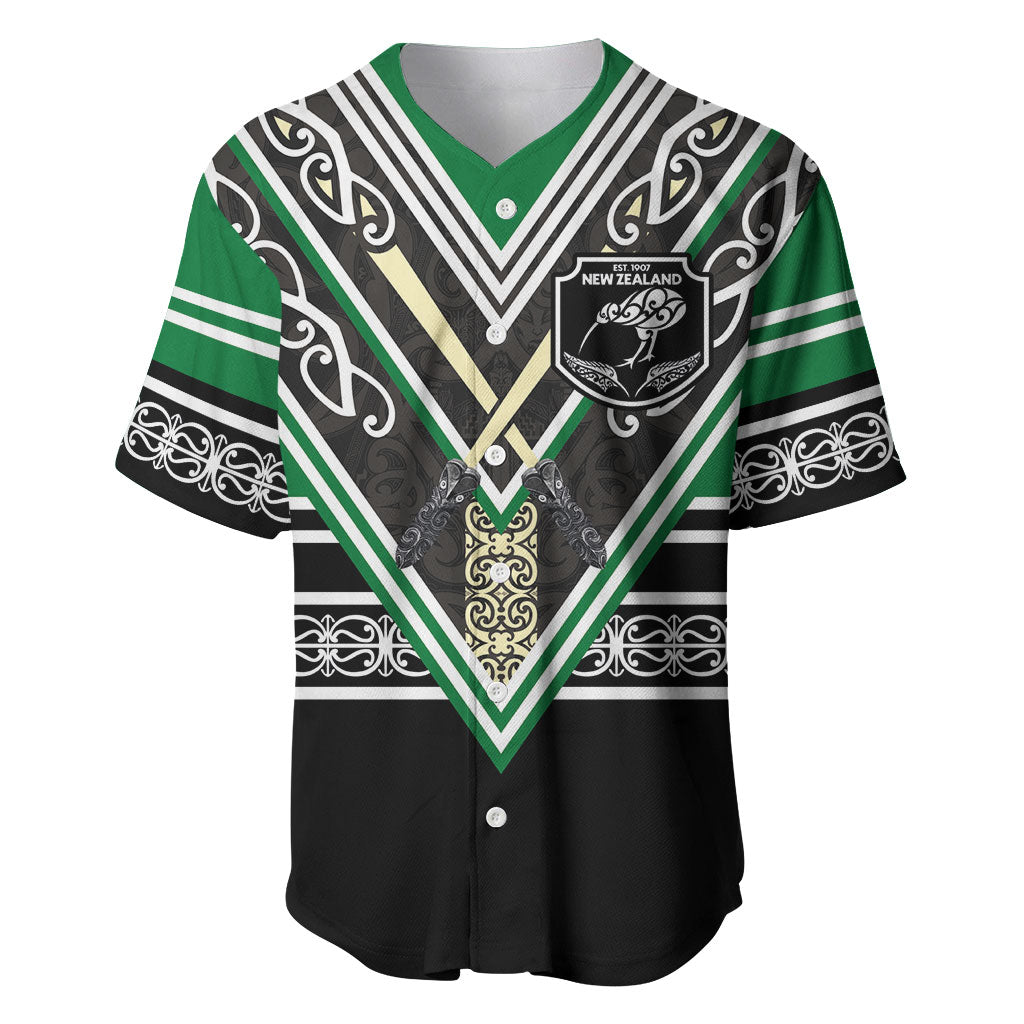 New Zealand Maori Rugby Custom Baseball Jersey Aotearoa Koru Geometric - Naturalistic Green LT03 Green - Polynesian Pride