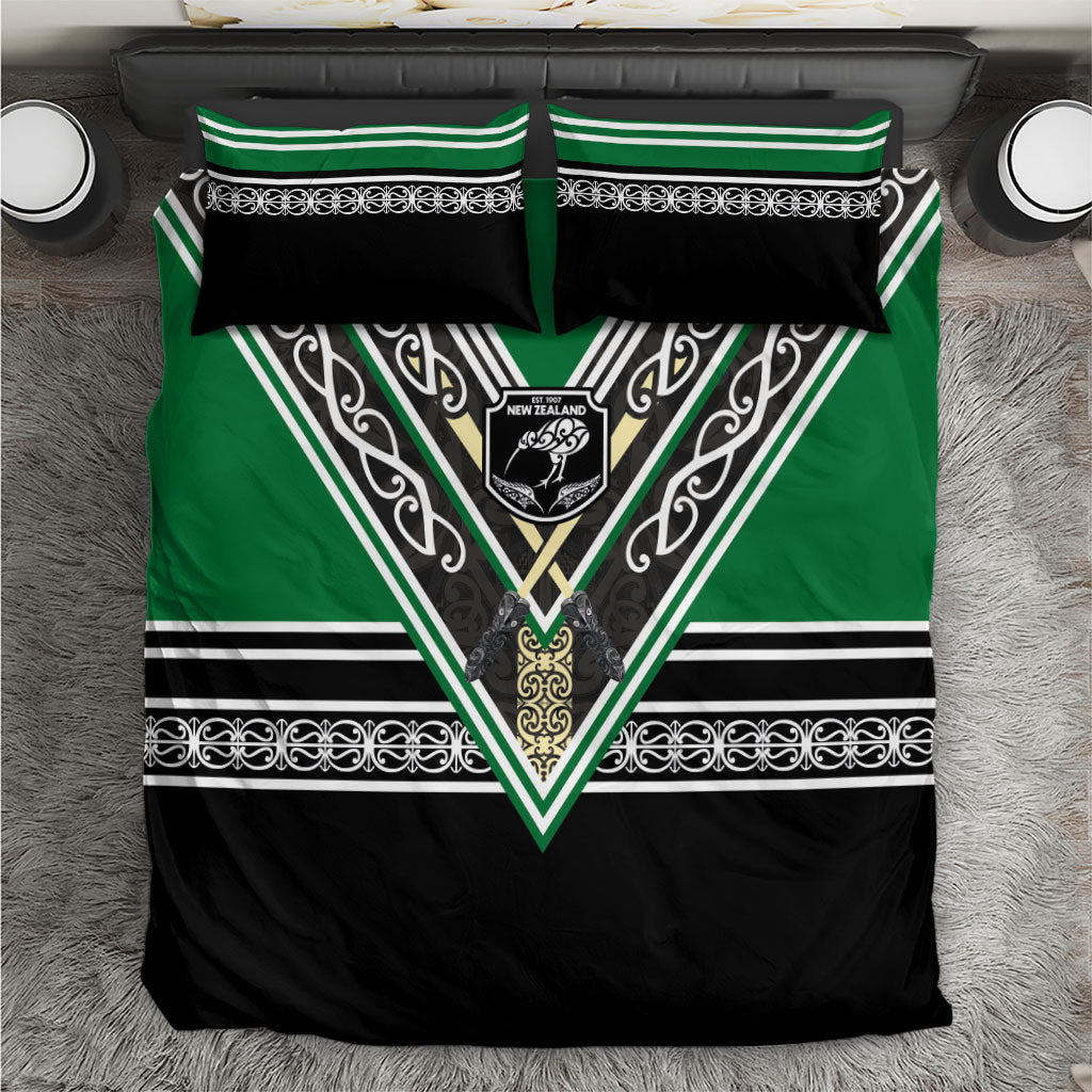 New Zealand Maori Rugby Bedding Set Aotearoa Koru Geometric - Naturalistic Green LT03 Green - Polynesian Pride
