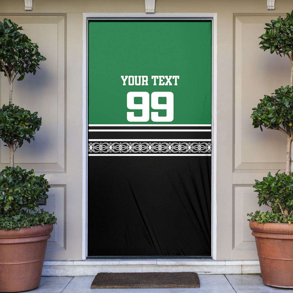 New Zealand Maori Rugby Custom Door Cover Aotearoa Koru Geometric - Naturalistic Green LT03 Green - Polynesian Pride