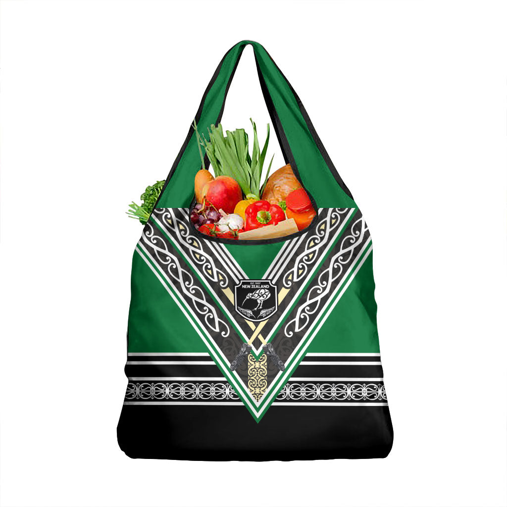New Zealand Maori Rugby Grocery Bag Aotearoa Koru Geometric - Naturalistic Green LT03 1-pack One Size Green - Polynesian Pride