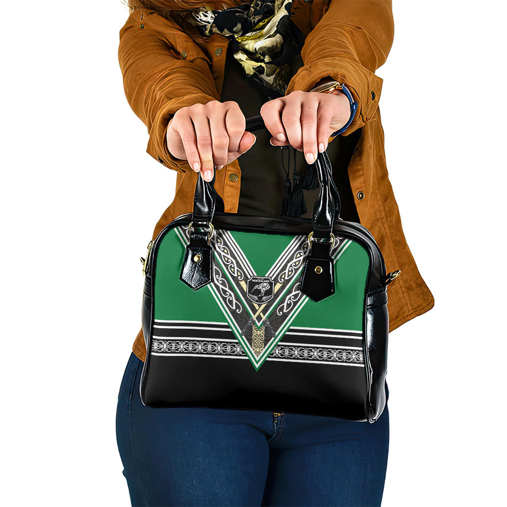 New Zealand Maori Rugby Shoulder Handbag Aotearoa Koru Geometric - Naturalistic Green LT03 One Size Green - Polynesian Pride