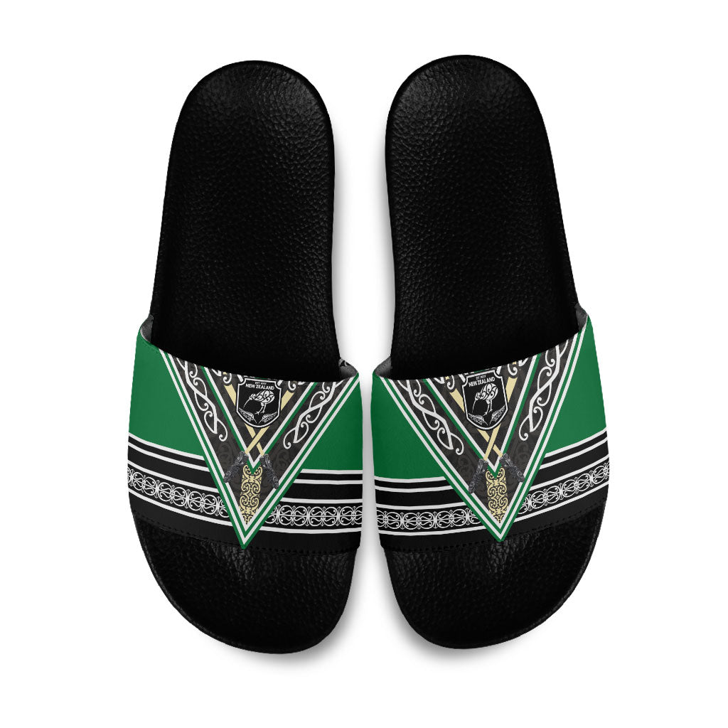 New Zealand Maori Rugby Slide Sandals Aotearoa Koru Geometric - Naturalistic Green LT03 Green - Polynesian Pride