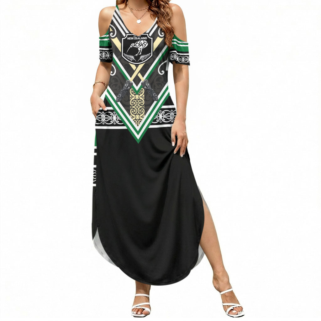New Zealand Maori Rugby Custom Summer Maxi Dress Aotearoa Koru Geometric - Naturalistic Green LT03 Women Green - Polynesian Pride