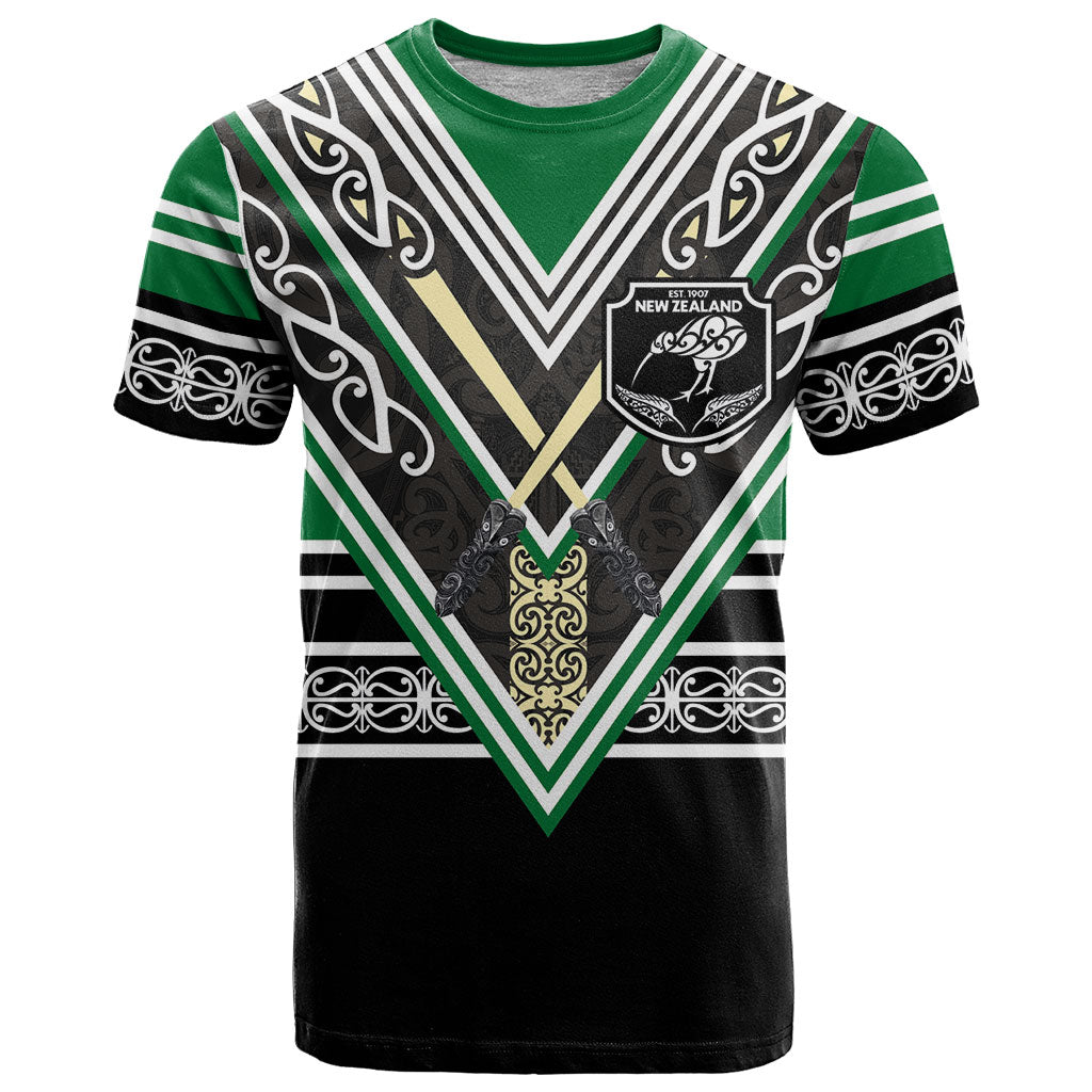 New Zealand Maori Rugby Custom T Shirt Aotearoa Koru Geometric - Naturalistic Green LT03 Green - Polynesian Pride