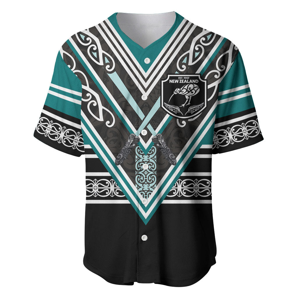 New Zealand Maori Rugby Custom Baseball Jersey Aotearoa Koru Geometric - Oceanic Color LT03 Turquoise - Polynesian Pride