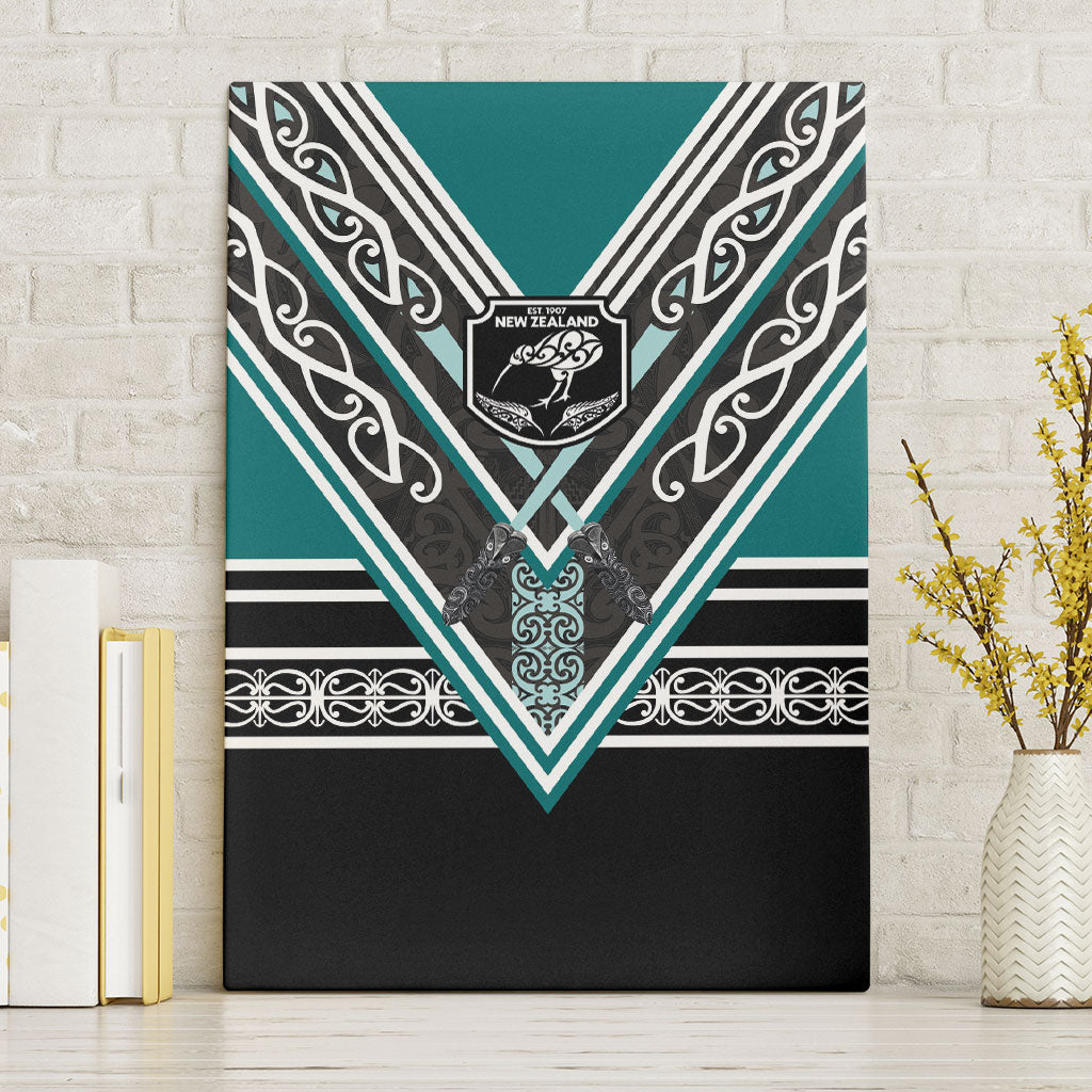 New Zealand Maori Rugby Canvas Wall Art Aotearoa Koru Geometric - Oceanic Color LT03 Without Frame Turquoise - Polynesian Pride