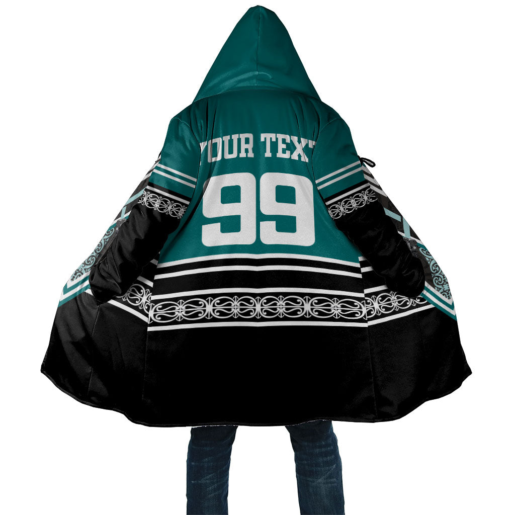 New Zealand Maori Rugby Custom Cloak Aotearoa Koru Geometric - Oceanic Color LT03 Unisex Turquoise - Polynesian Pride