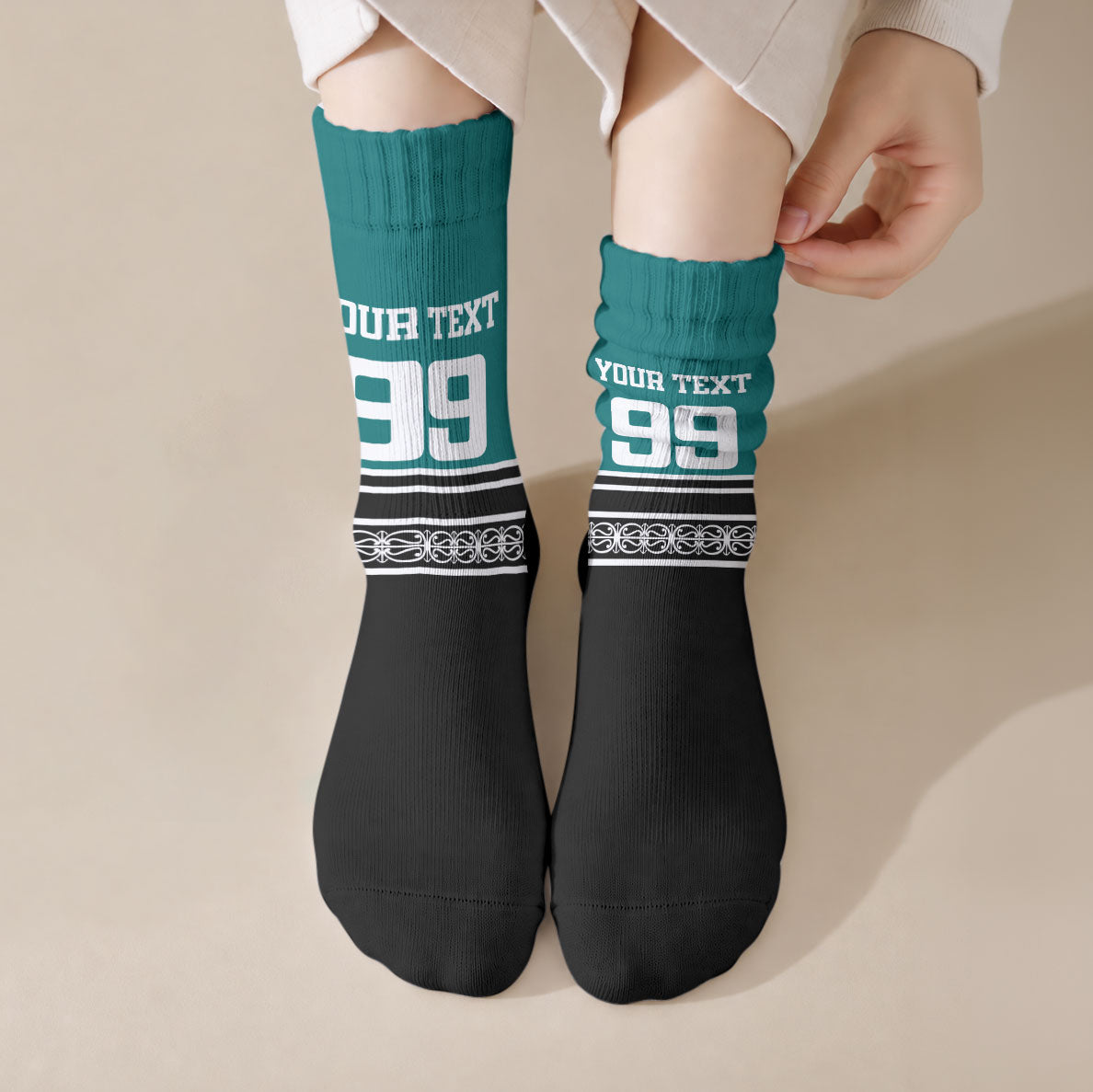 New Zealand Maori Rugby Custom Crew Socks Aotearoa Koru Geometric - Oceanic Color LT03 Crew Socks Turquoise - Polynesian Pride