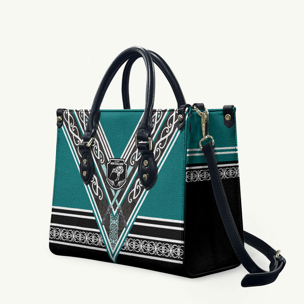 New Zealand Maori Rugby Leather Bag Aotearoa Koru Geometric - Oceanic Color LT03 Turquoise - Polynesian Pride