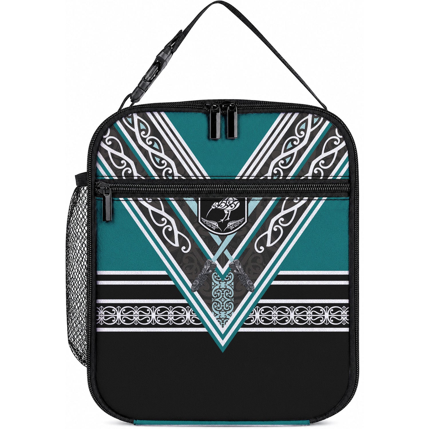 New Zealand Maori Rugby Lunch Bag Aotearoa Koru Geometric - Oceanic Color LT03 10.2 × 8.3 × 4.3 inch Turquoise - Polynesian Pride