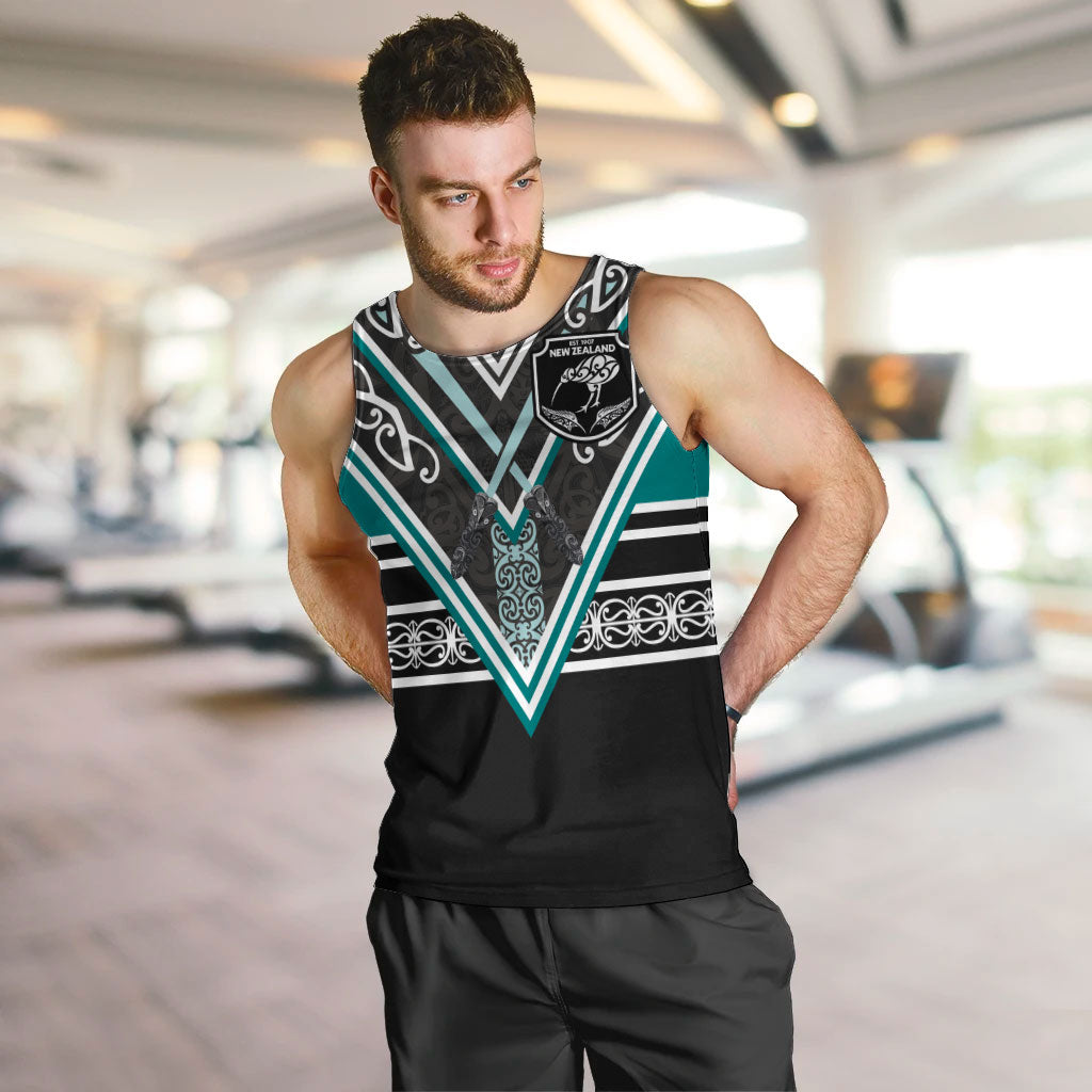 New Zealand Maori Rugby Custom Men Tank Top Aotearoa Koru Geometric - Oceanic Color LT03 Turquoise - Polynesian Pride