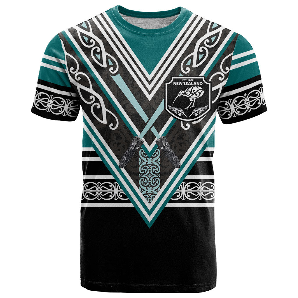 New Zealand Maori Rugby Custom T Shirt Aotearoa Koru Geometric - Oceanic Color LT03 Turquoise - Polynesian Pride