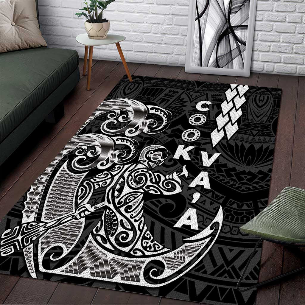 Cook Islands Vaa Polynesian Art Tattoo Area Rug Black Color