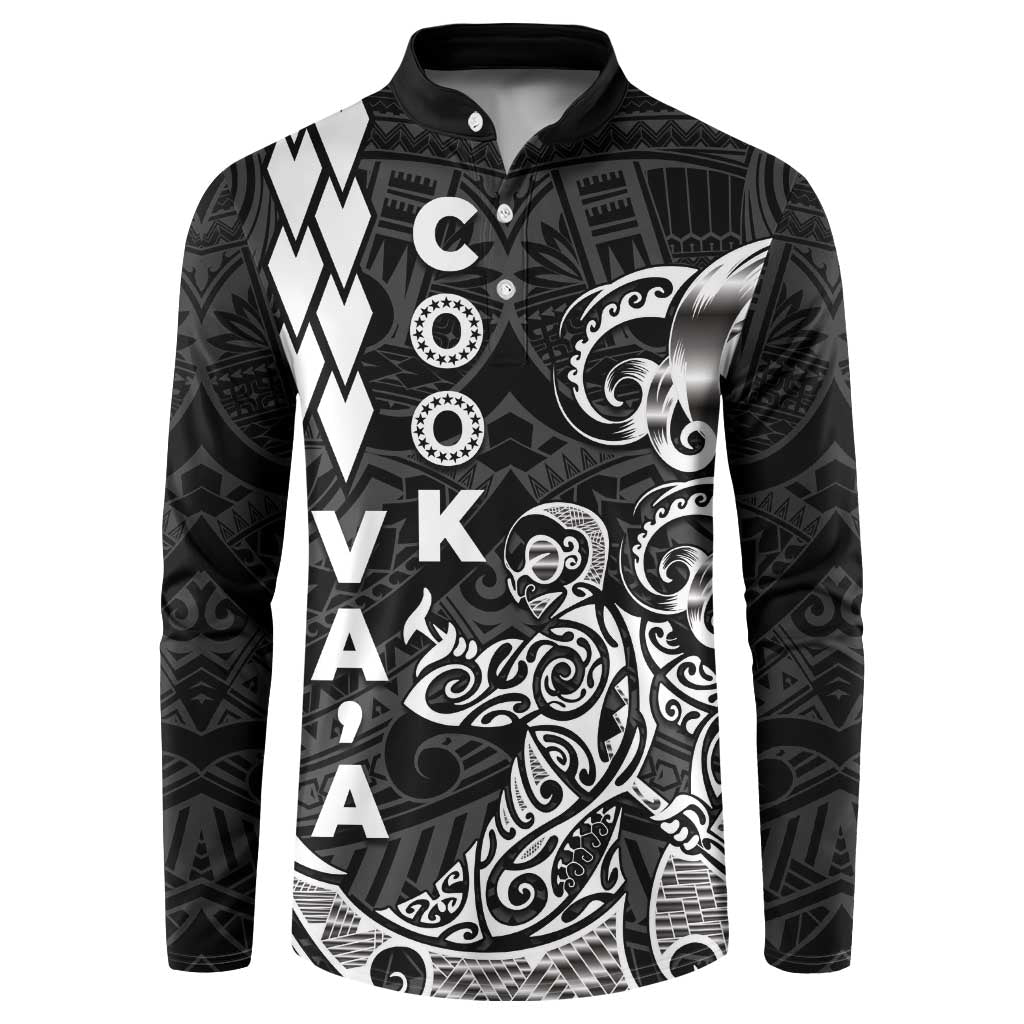 Cook Islands Vaa Polynesian Art Tattoo Button Sweatshirt Black Color