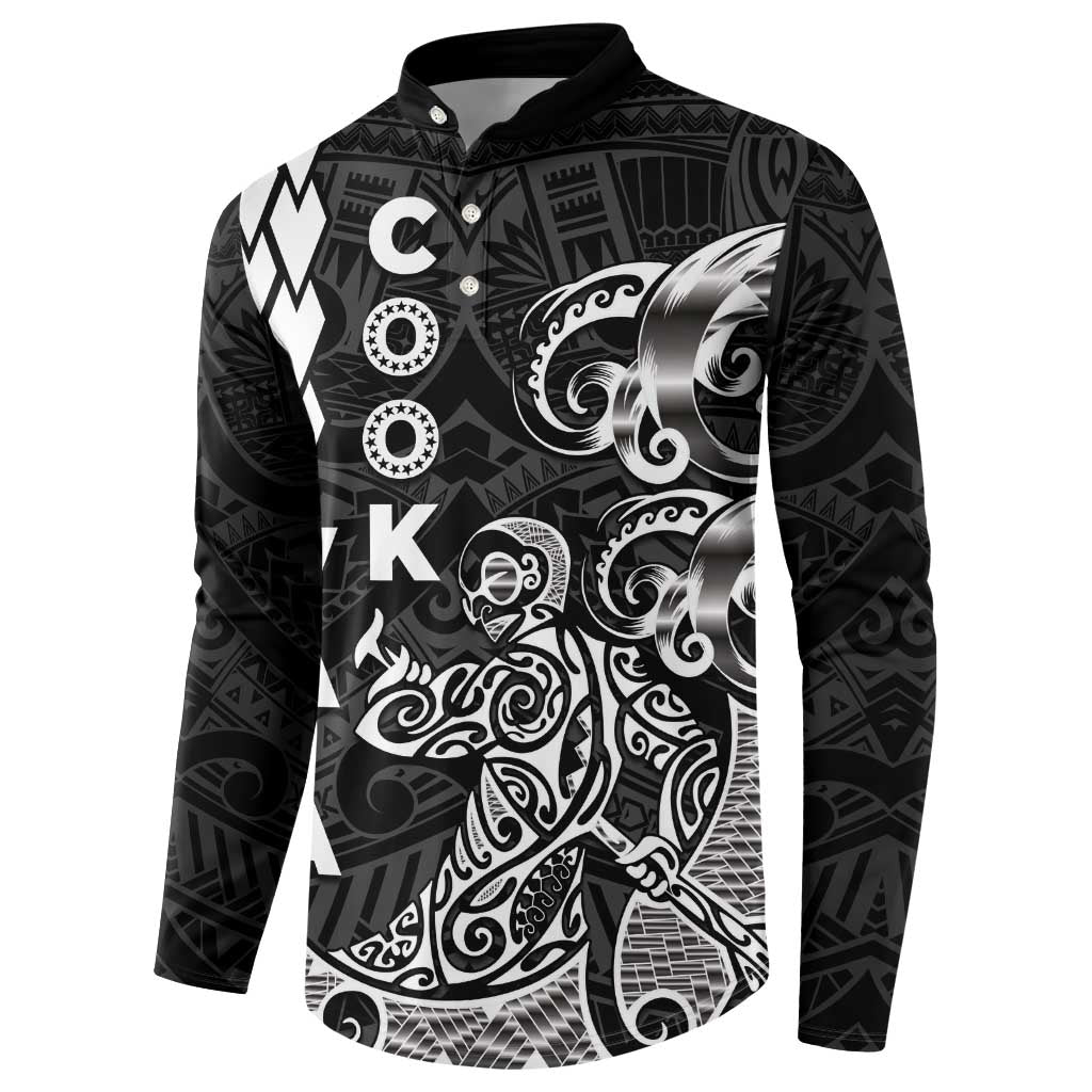 Cook Islands Vaa Polynesian Art Tattoo Button Sweatshirt Black Color