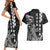 Cook Islands Vaa Polynesian Art Tattoo Couples Matching Short Sleeve Bodycon Dress and Hawaiian Shirt Black Color