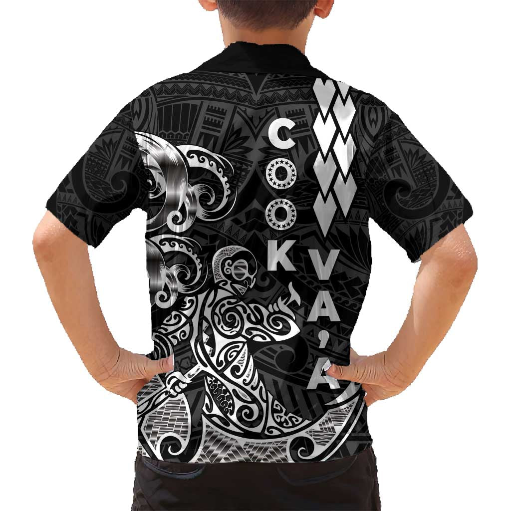 Cook Islands Va'a Polynesian Art Tattoo Family Matching Long Sleeve Bodycon Dress and Hawaiian Shirt Black Color LT03 - Polynesian Pride
