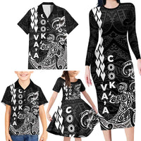 Cook Islands Va'a Polynesian Art Tattoo Family Matching Long Sleeve Bodycon Dress and Hawaiian Shirt Black Color LT03 - Polynesian Pride