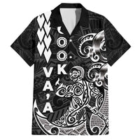 Cook Islands Vaa Polynesian Art Tattoo Family Matching Off The Shoulder Long Sleeve Dress and Hawaiian Shirt Black Color