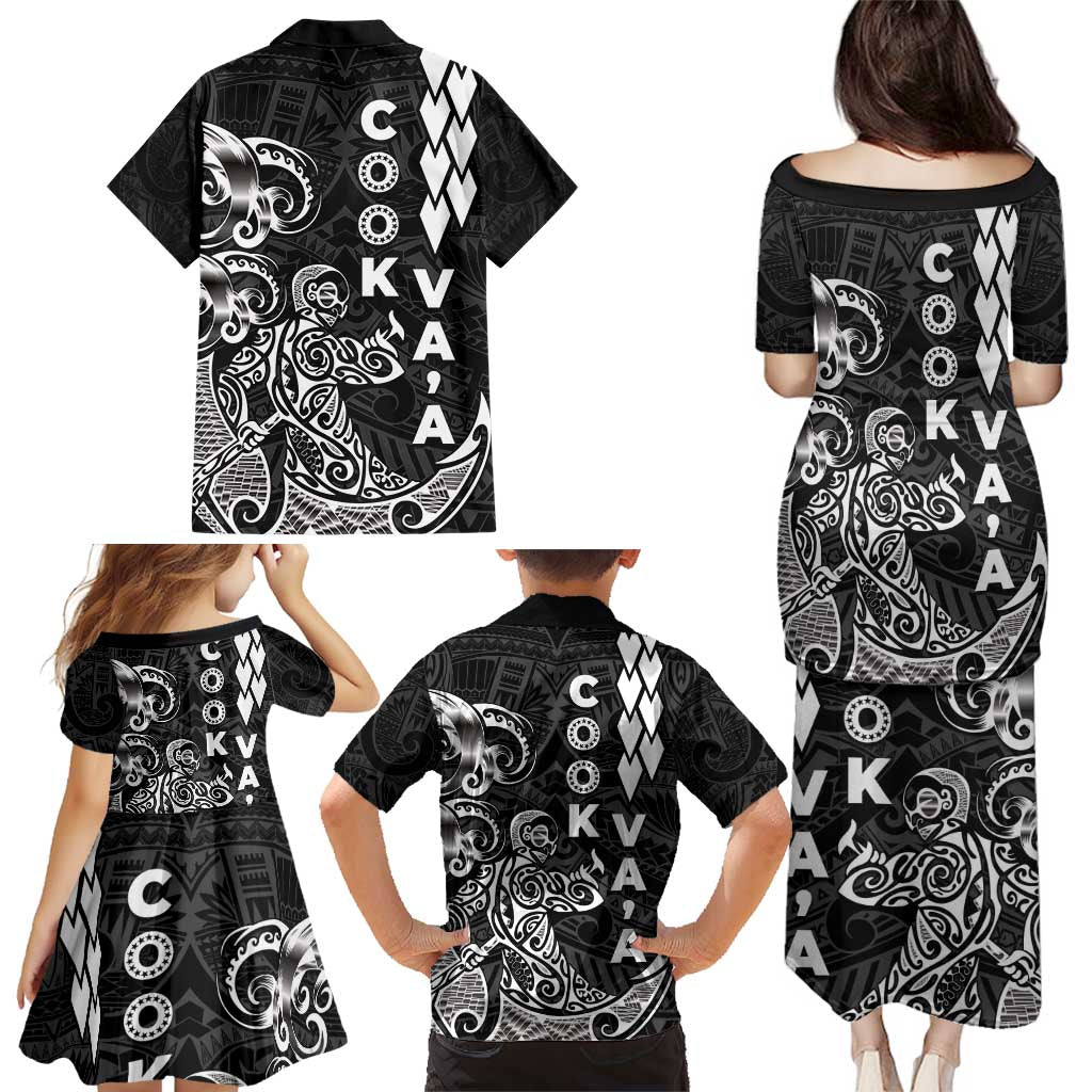 Cook Islands Va'a Polynesian Art Tattoo Family Matching Puletasi and Hawaiian Shirt Black Color LT03 - Polynesian Pride