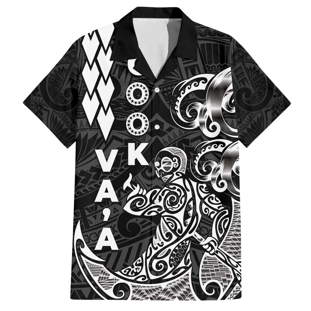 Cook Islands Va'a Polynesian Art Tattoo Family Matching Puletasi and Hawaiian Shirt Black Color LT03 Dad's Shirt - Short Sleeve Black - Polynesian Pride