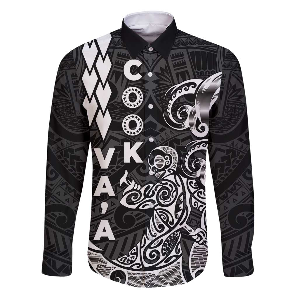 Cook Islands Va'a Polynesian Art Tattoo Family Matching Puletasi and Hawaiian Shirt Black Color LT03 Dad's Shirt - Long Sleeve Black - Polynesian Pride