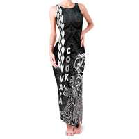 Cook Islands Vaa Polynesian Art Tattoo Family Matching Tank Maxi Dress and Hawaiian Shirt Black Color