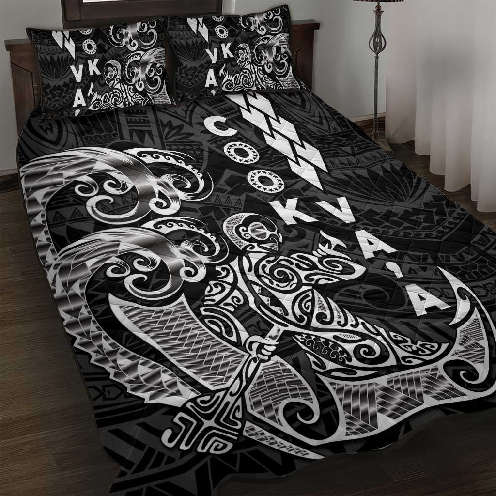 Cook Islands Vaa Polynesian Art Tattoo Quilt Bed Set Black Color