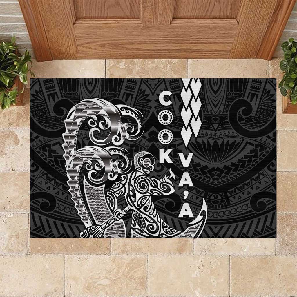 Cook Islands Vaa Polynesian Art Tattoo Rubber Doormat Black Color